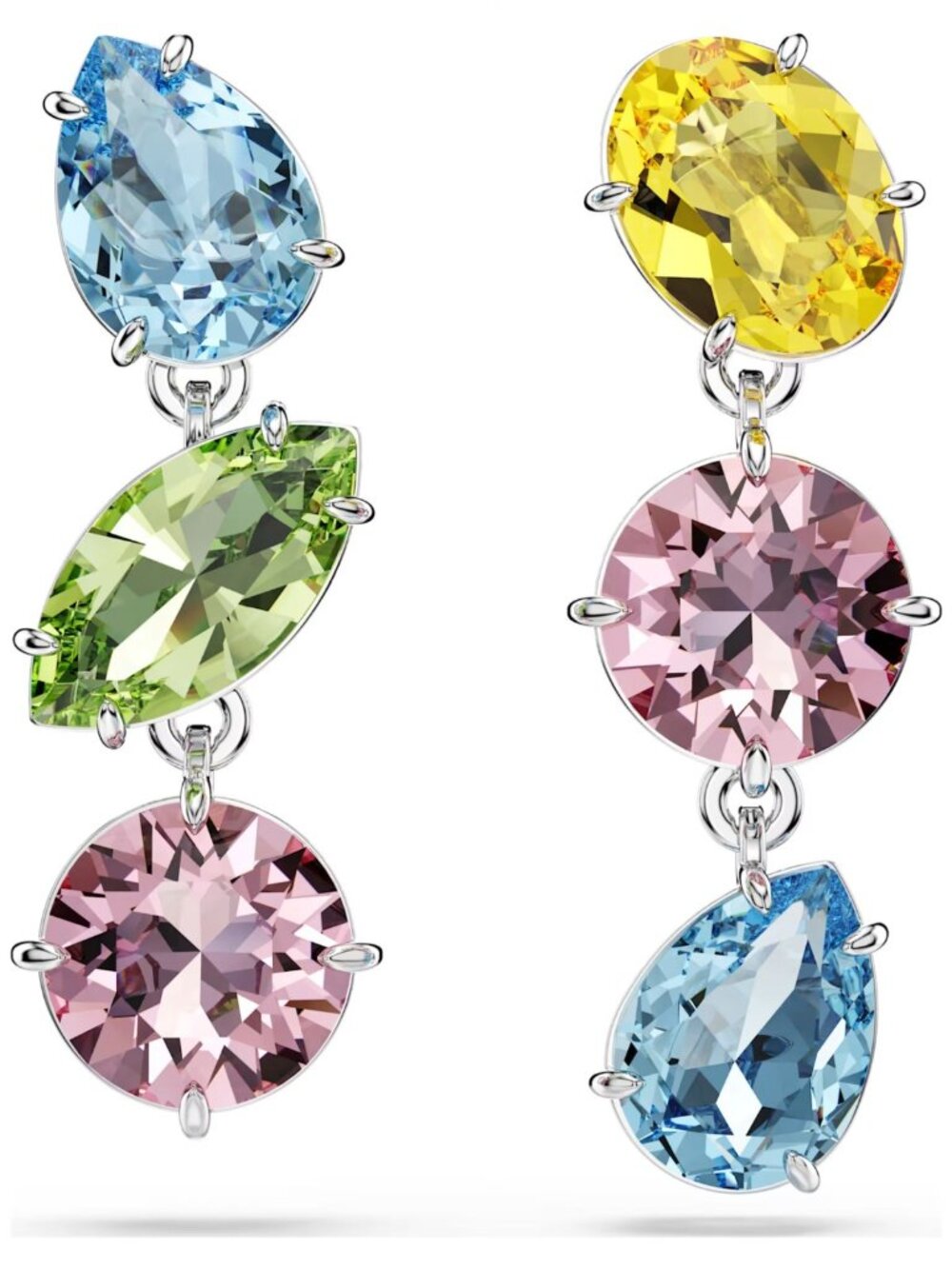 Swarovski Gema drop earrings Asymmetrical, Multicolored, Rhodium plated 5692406